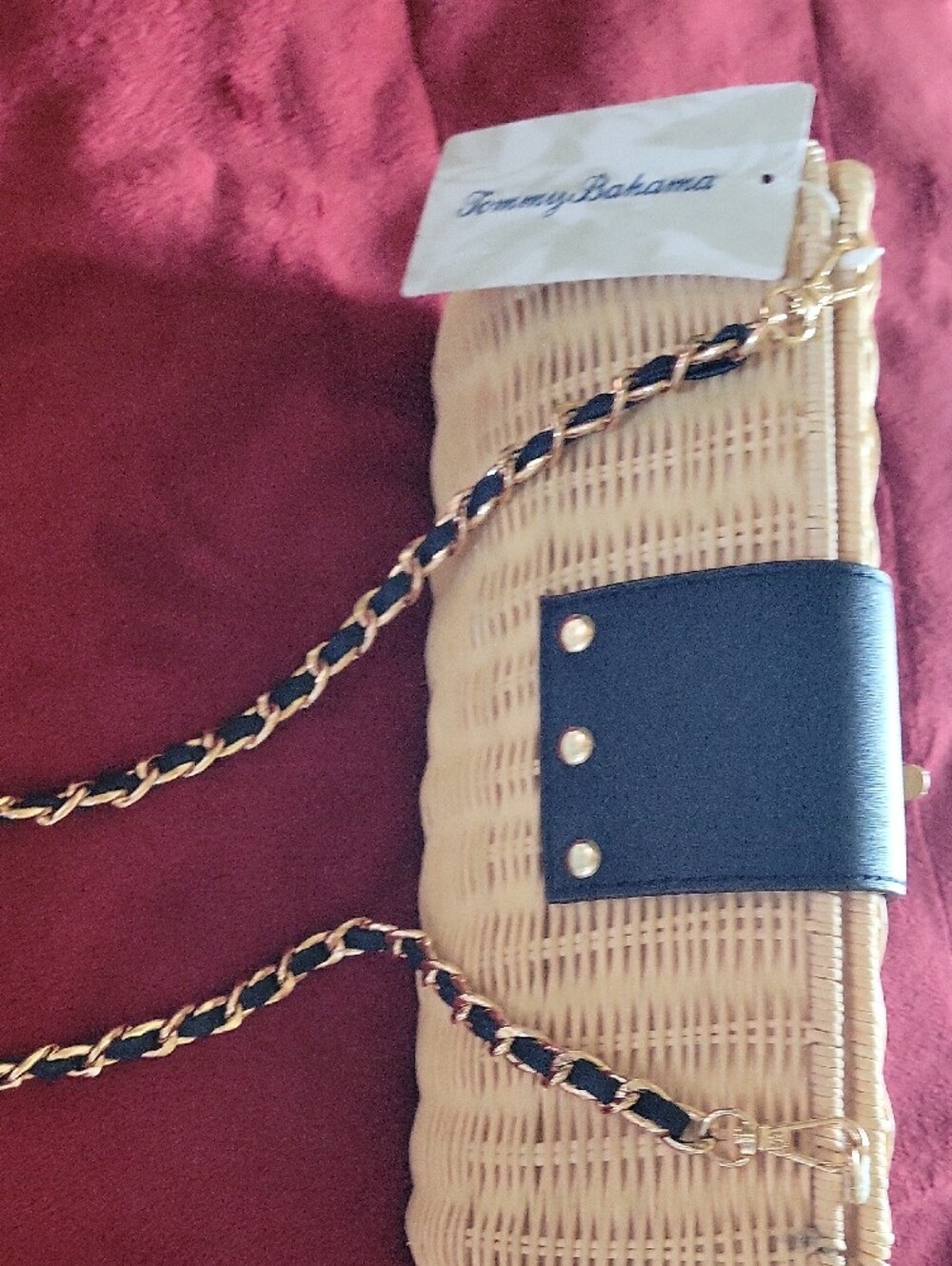 Tommy BAHAMA Straw Crossbody Bag with Navy Trim and Gold Hardware - Picture 3 of 4